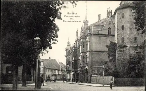 Ak Hameln Weser, Emmernstraße mit Haspelmatsturm
