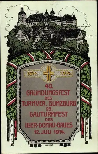 Ak Günzburg an der Donau Schwaben, 40. Gründungsfest des Turnvereins, 23. Gauturnfest 1914