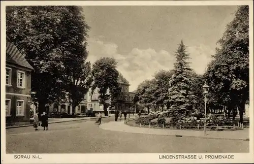 Ak Żary Sorau Niederlausitz Ostbrandenburg, Lindenstraße, Promenade