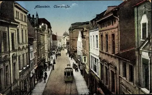 Ak Olsztyn Allenstein Ostpreußen, Oberstraße, Straßenbahn