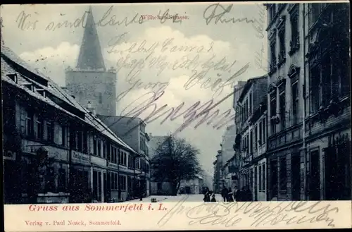 Ak Lubsko Sommerfeld in der Niederlausitz Ostbrandenburg, Straßenpartie, Kirchturm