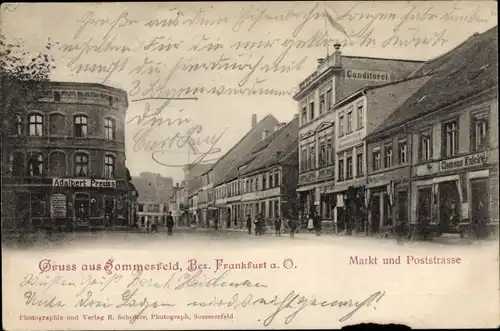 Ak Lubsko Sommerfeld in der Niederlausitz Ostbrandenburg, Markt und Poststraße, Konditorei