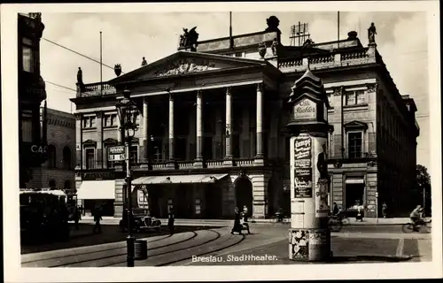 Ak Wrocław Breslau Schlesien, Stadttheater, Litfaßsäule