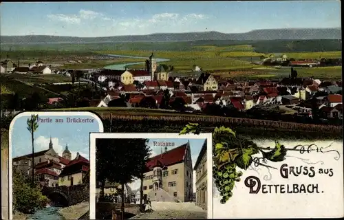 Ak Dettelbach am Main Unterfranken, Panorama, Brückertor, Rathaus