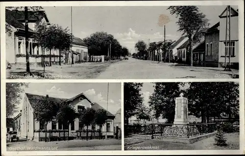 Ak Zehlendorf Oranienburg in Brandenburg, Gasthof Waidmannslust, Kriegerdenkmal, Straßenpartie