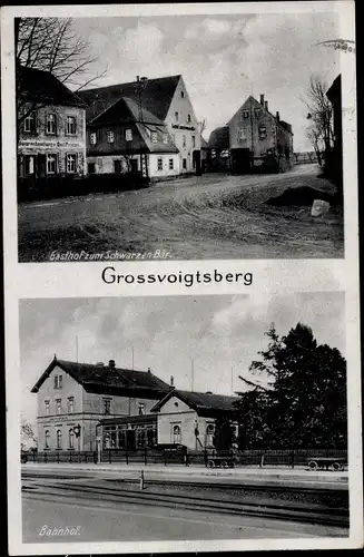 Ak Großvoigtsberg Großschirma in Sachsen, Gasthof zum Schwarzen Bär, Bahnhof Gleisseite