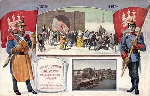 Künstler Ak Hamburg Mitte, Märzfeier zur 100jährigen Erhebung Deutschlands 1913, Stadtwappen