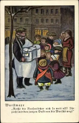 Künstler Ak Zille, Heinrich, Wurstmaxe, Reißt die Neesenlöcher nich so weit uff