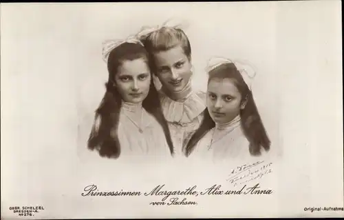 Ak Prinzessin Margarethe, Anna und Alix von Sachsen, Portrait