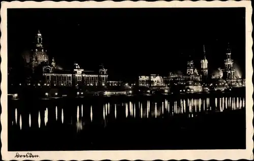 Ak Dresden Altstadt, Stadtpanorama bei Nacht