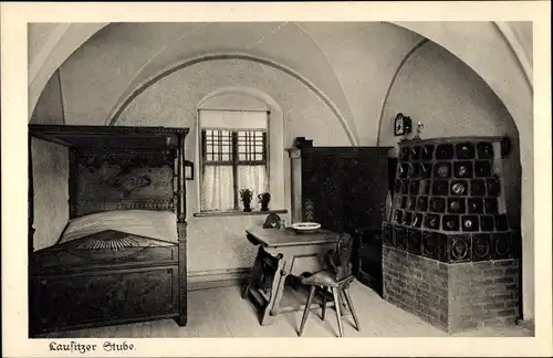 Ak Dresden, Lausitzer Stube, Landesmuseum, Ofen, Bett