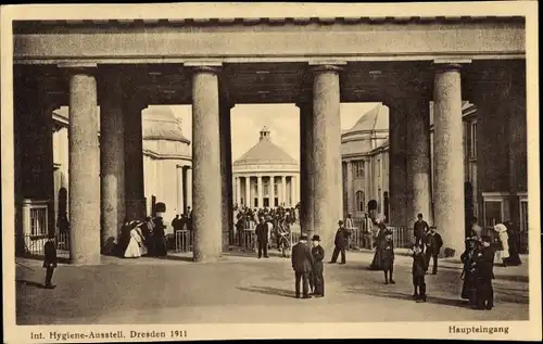Ak Dresden, Int. Hygiene Ausstellung 1911, Haupteingang