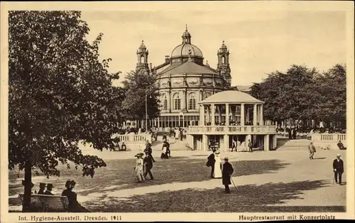 Ak Dresden, Int. Hygiene Ausstellung 1911, Hauptrestaurant mit Konzertplatz