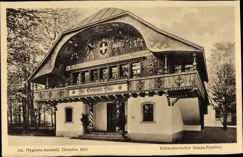 Ak Dresden, Int. Hygiene-Ausstellung Dresden 1911, Schweizerischer Staats Pavillon