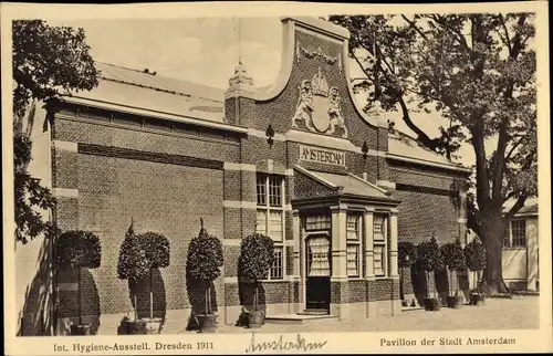 Ak Dresden, Int. Hygiene-Ausstellung Dresden 1911, Pavillon der Stadt Amsterdam