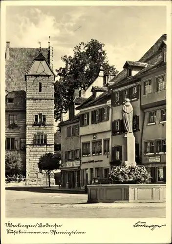 Ak Überlingen im Bodenseekreis Baden Württemberg, Brunnen, Pfennigturm