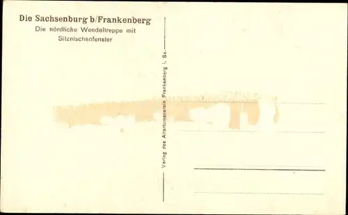 Künstler Ak Frankenberg in Sachsen, Schloss Sachsenburg, nördliche Wendeltreppe