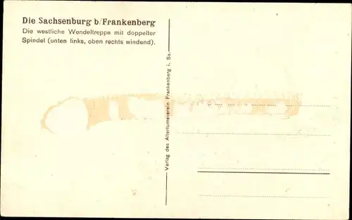 Künstler Ak Frankenberg in Sachsen, Schloss Sachsenburg, westliche Wendeltreppe, doppelter Spindel