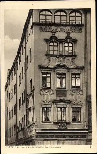 Ak Dresden Zentrum, Haus an der Seestraße, Ecke an der Mauer, Geschäft von Paul Giessgen