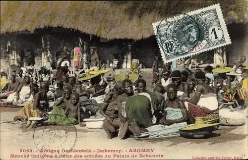 Ak Abomey Dahomey Benin, indigener Markt an einem der Eingänge zum Behanzin-Palast