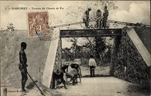 Ak Dahomey Benin, Eisenbahnarbeiten