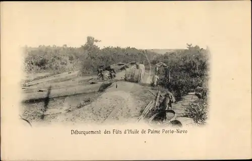Ak Porto Novo Dahomey Benin, Landung von Palmölfässern