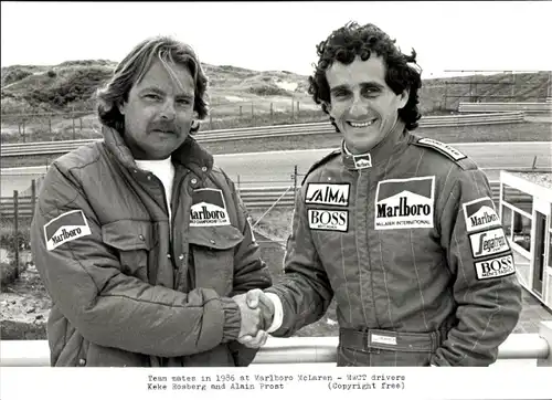 Foto Team mates in 1986 at Marlboro MCLaren, MWCT drivers Keke Rosberg and Alain Prost