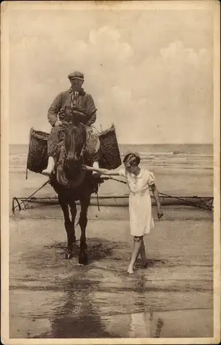 Ak Princesse Josephine Charlotte de Belgique a la Plage, Pferd