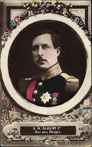 Passepartout Ak Albert 1er Roi des Belges, König Albert I. von Belgien, Portrait, Uniform, Orden