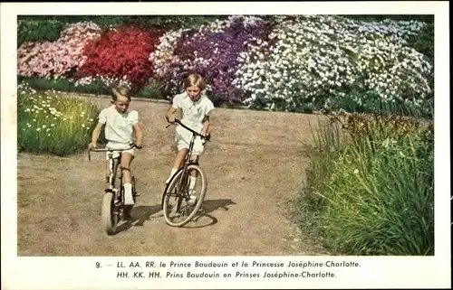Ak Prinzessin Joséphine Charlotte von Belgien, Prinz Baudouin, Fahrräder