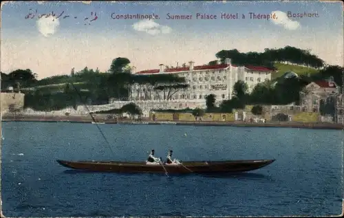 Ak Konstantinopel Istanbul Türkei, Summer Palace Hotel a Therapie, Bosphore, Ruderpartie