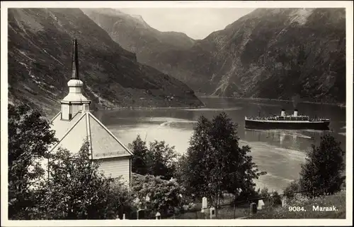 Ak Geiranger Maraak Norwegen, Dampfer im Fjord, Kirchdach
