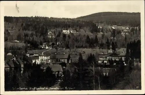 Ak Szklarska Poręba Schreiberhau Riesengebirge Schlesien, Weißbachtal, Sanatorium mit Kurpark