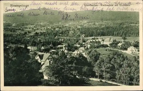 Ak Szklarska Poręba Schreiberhau Riesengebirge Schlesien, Weißbachtal mit Hochstein