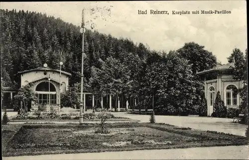 Ak Duszniki Zdrój Bad Reinerz Schlesien, Kurplatz mit Musik-Pavillon