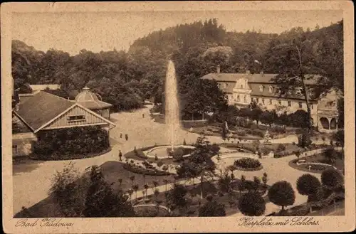 Ak Kudowa Zdrój Bad Kudowa Schlesien, Kurplatz mit Schloss