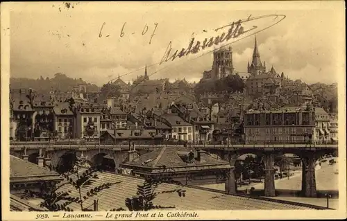Ak Lausanne Kanton Waadt, Le grand Pont et la Cathedrale
