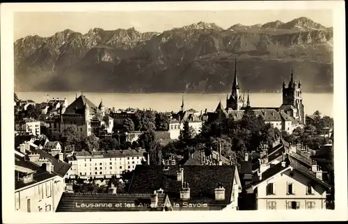 Ak Lausanne Kanton Waadt, Panorama et les montagnes de la Savoie