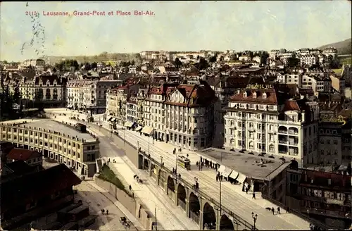 Ak Lausanne Kanton Waadt, Grand Pont, Place Bel-Air