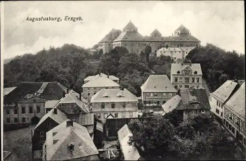 Ak Augustusburg im Erzgebirge, Blick über die Dächer zum Schloss