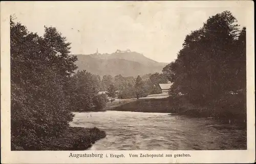Ak Augustusburg im Erzgebirge, Schloss vom Zschopautal aus gesehen