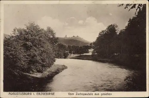 Ak Augustusburg im Erzgebirge, vom Zschopautale aus gesehen