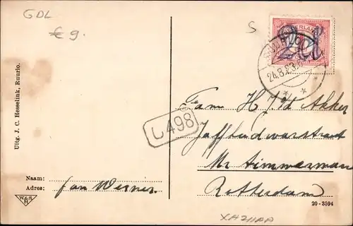 Ak Ruurlo Gelderland, Huize Ruurlo, Achterzijde