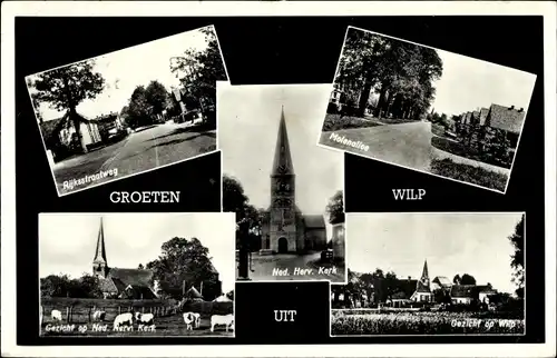 Ak Wilp Gelderland Niederlande, Rijksstraatweg, Molenallee, Ned. Herv. Kerk, Ortsansicht, Kühe