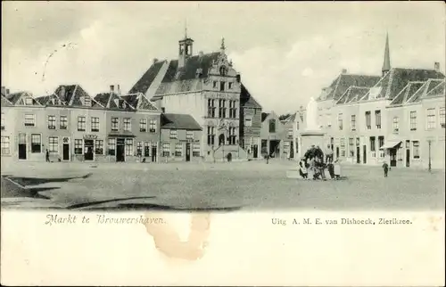 Ak Brouwershaven Zeeland, Marktplatz