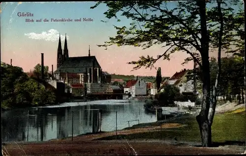 Ak Görlitz in der Lausitz, Blick auf die Peterskirche und Neiße