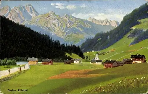 Künstler Ak Gerlos im Zillertal Tirol, Blick auf den Ort