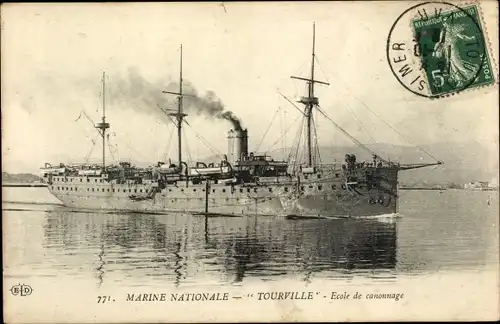 Ak Französisches Kriegsschiff, Marine Nationale, Tourville, Ecole de canonnage