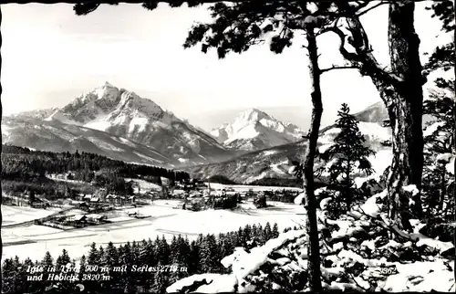 Ak Igls Innsbruck in Tirol, Panorama mit Serles und Habicht, Winter