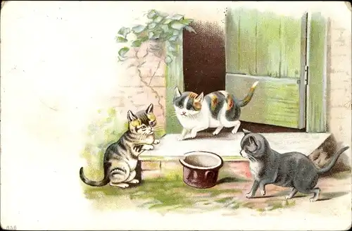 Litho Drei junge Katzen